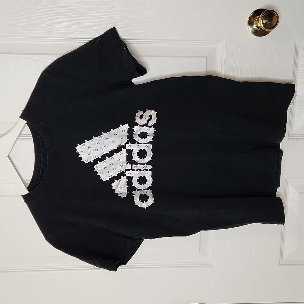Boys Adidas black tshirt silver spike logo